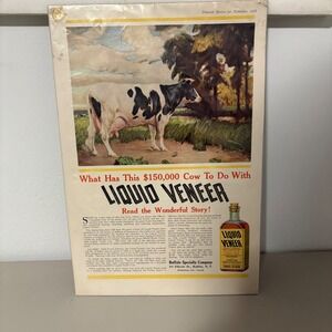 Vintage 1918 Pictorial Review Magazine Ad Liquid Veneer‎ Cow Advertisement Print